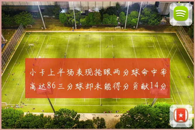 小卡上半场表现抢眼两分球命中率高达86三分球却未能得分贡献14分7板2助1断